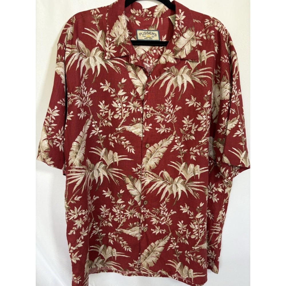 Pusser's Island Style Shirt Size L Hawaiian Tropical Short Sleeve Button Up